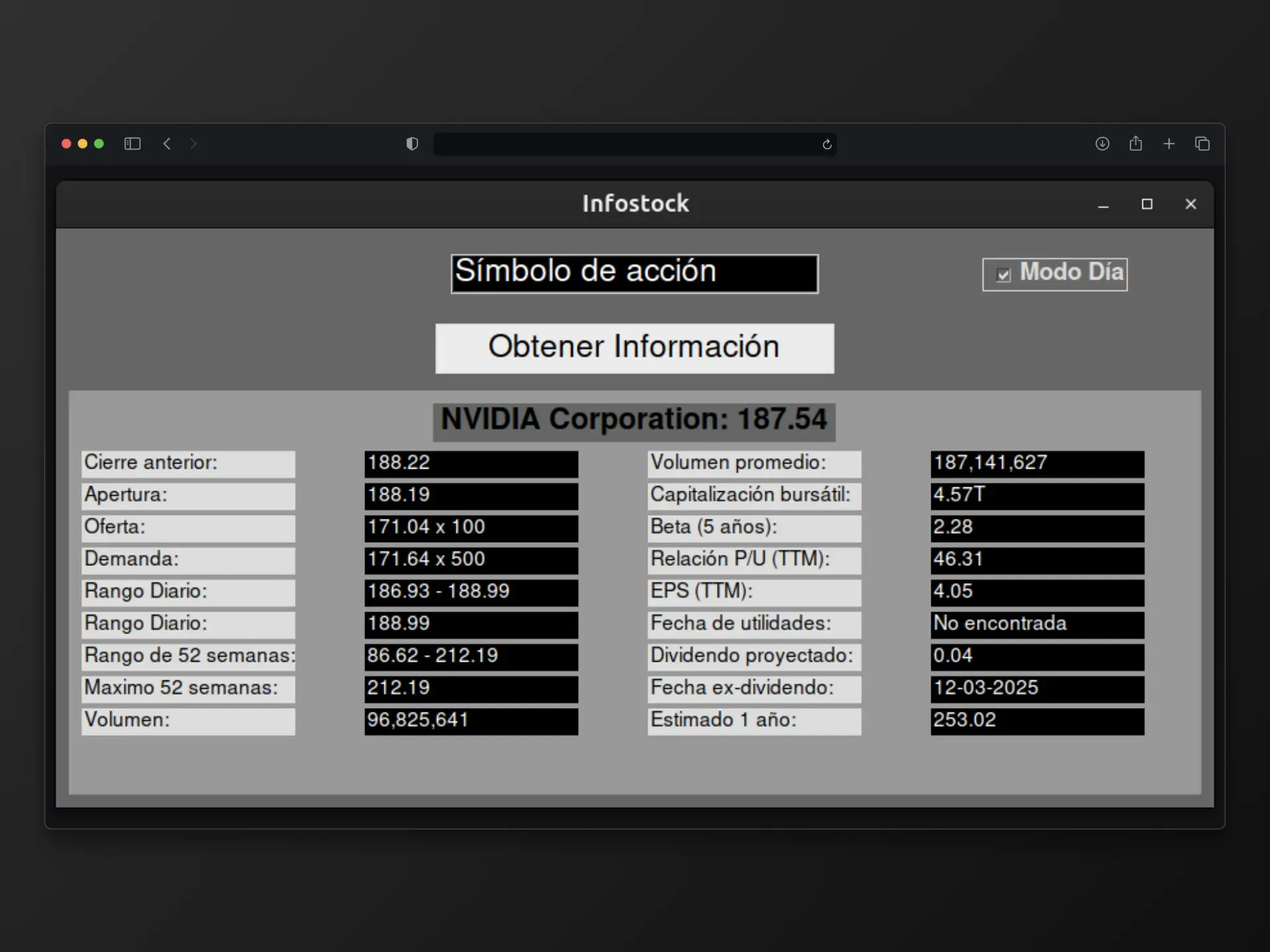 Captura 1 de InfoStock — Consulta de divisas